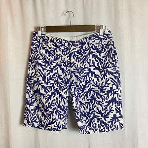 Lily Pulitzer Chipper Shorts Sz 0 Bermuda Pockets White Navy Coral Cotton READ**